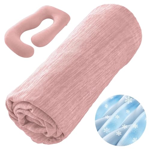 Sasttie Cooling Pregnancy Pillow Cover for 57-inch Maternity Pillow, Blush - color: Blush