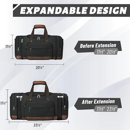 50L Expandable Canvas Duffle Bag Weekender Travel Carry On Gym - color: Black