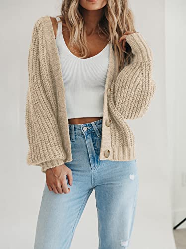 PRETTYGARDEN Women's Chunky Knit Open Front Cardigan Sweaters Fall Outfits - color: Apricot, size: Medium