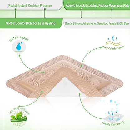 NeuHeils Silicone Foam Dressing with Border 6x6 Inch, 5 Pack for Bed Sores - size: 6''x6'' (Pack of 5)