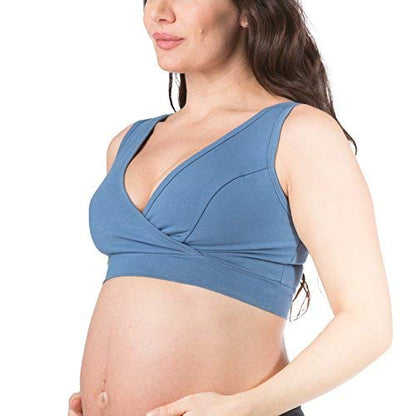 Fishers Finery Womens Wireless Maternity Nursing Bra; Nursing Pad Set Option - color: Moonlight Blue W/Pads, size: Small