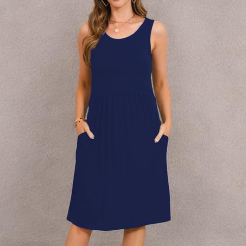 Bearsland Women's Sleeveless Maternity Dress Nursing Breastfeeding Dresses with Pockets - color: Blue, size: Small