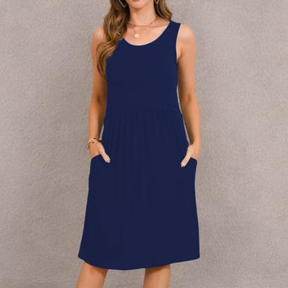 Bearsland Women's Sleeveless Maternity Dress Nursing Breastfeeding Dresses with Pockets - color: Blue, size: Small