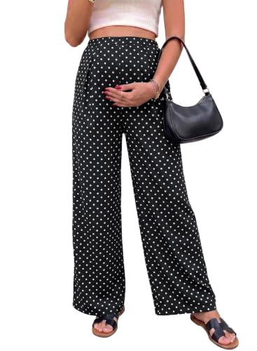 BLENCOT Women's Maternity Flowy Pants Polka Dot Pregnancy Trousers - color: Black, size: X-Large