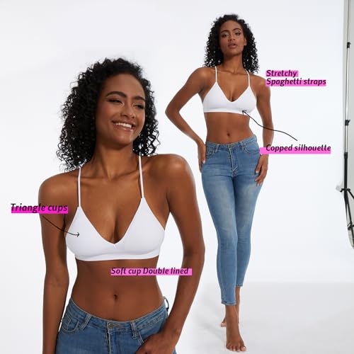 Seamless Bra for Women Low Back Bralette Wirefree Spaghetti Bra with Padded Removeable - color: Snow White, size: Large