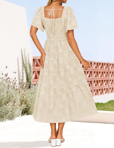 ZESICA Womens 2026 Summer Boho Wedding Guest Midi Dresses - color: Apricot, size: Medium