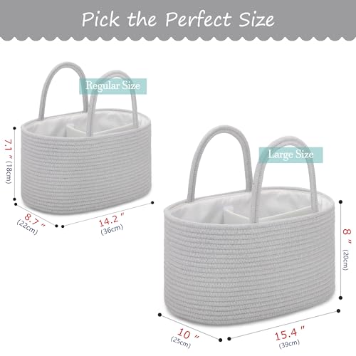 COMSE Large Cotton Rope Baby Diaper Caddy Organizer with Handles, Cool Gray - color: Cool Gray, size: Large