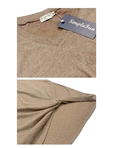 SimpleFun Womens Tops Long Sleeve Shirts V Neck Loose Twist Knot Fall Tunic - color: 02-beige, size: Large