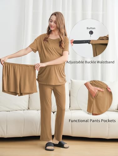 DANSHOW Women Nursing Pajamas Set Breastfeeding Loungewear - color: Brown, size: Medium