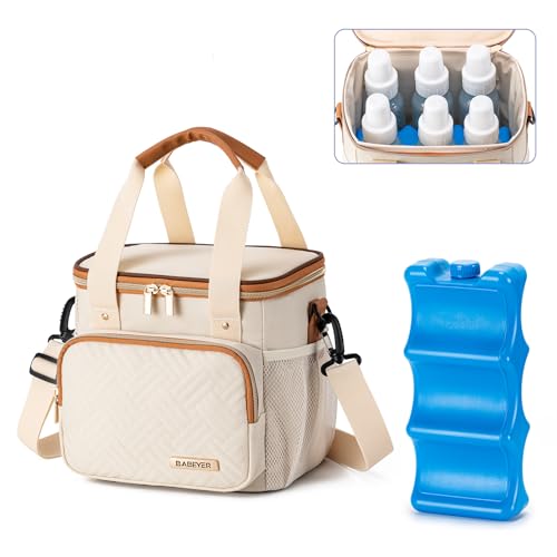 Breastmilk Cooler Bag with Ice Pack Fits 6 Baby Bottles up to 9 Ounce, Breast Milk Pump Cooler Bag for Nursing Mom Daycare, Work, Travel-Cream - color: Cream