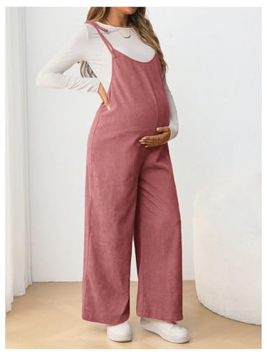 OYOANGLE Women's Maternity Overalls Spaghetti Strap Pregnancy Jumpsuits - color: Dusty Pink, size: Medium