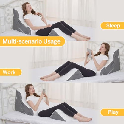 Wedge Pillow Set for After Surgery – 5PCS Orthopedic Bed Wedge Pillow Set for Sleeping, Body, Back and Leg Pain Relief - color: Grey