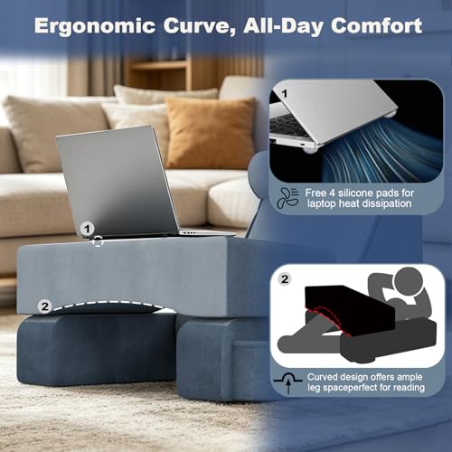 3‑in‑1 Reading Pillow for Bed with Detachable Sponge Lap Desk, Wedge Pillow Set for After Surgery with Adjustable Headrest & Independent Lumbar Support, Detachable Armrest Design for Home Office