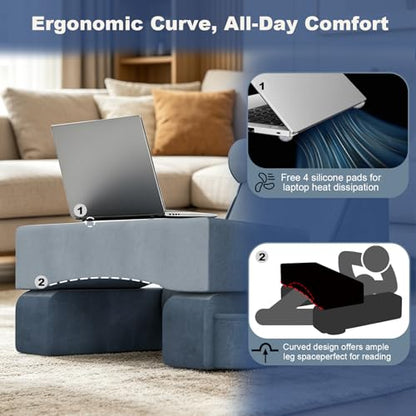 3‑in‑1 Reading Pillow for Bed with Detachable Sponge Lap Desk, Wedge Pillow Set for After Surgery with Adjustable Headrest & Independent Lumbar Support, Detachable Armrest Design for Home Office