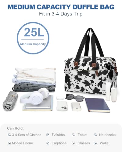 Pritent Travel Duffle Bag, Weekender Overnight Personal Item Carry On Bag - color: Cow Print, size: Medium