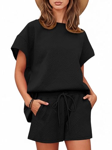 Tankaneo Womens Short Sets 2 Piece Outfits Summer Matching Lounge Set - color: Black, size: XX-Large