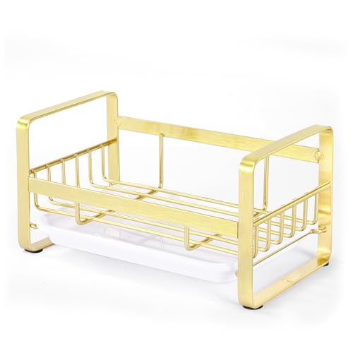 HULISEN Kitchen Sponge Holder, 304 Stainless Steel Sink Caddy, Gold - color: Gold, size: Medium