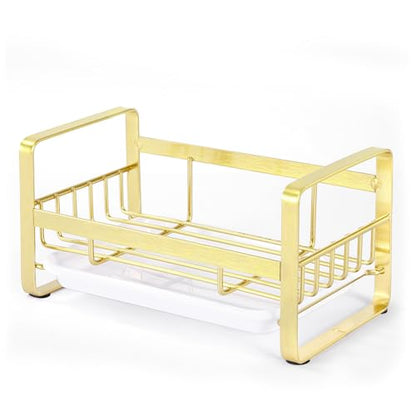 HULISEN Kitchen Sponge Holder, 304 Stainless Steel Sink Caddy, Gold - color: Gold, size: Medium