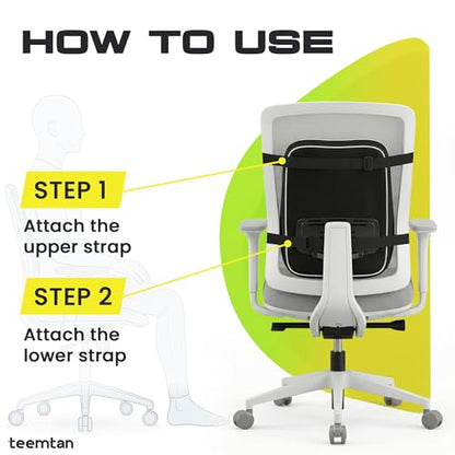 Milkyway Back Support for Office Chair, Memory Foam Lumbar Support Pillow with Cooling Breathable Cover, Adjustable Strap and Extra Extension Strap, for Car Seat, Home, Gaming, Black