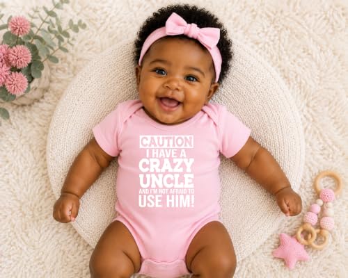 CBTwear Caution I Have a Crazy Uncle Funny Baby Bodysuit - color: Pink, size: 6 Months