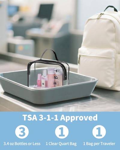 WANDF TSA Approved Toiletry Bag, 2 Pack Clear Makeup Bag - color: A Black with Handle, size: Pack of 2