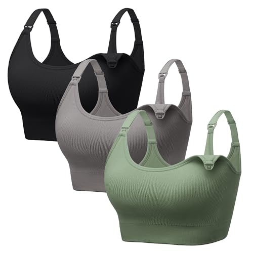 Angelhood Wireless Nursing Bras for Breastfeeding,Maternity Sport Bralettes - color: Black,grey,green, size: Large