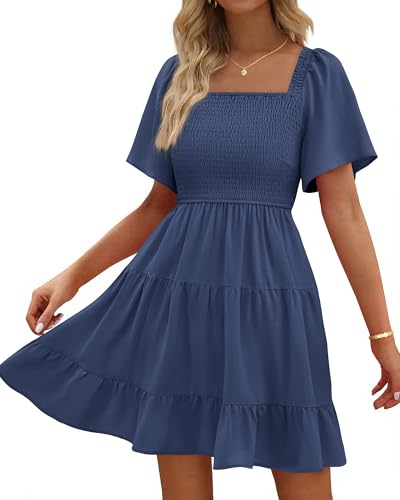 BTFBM Women's Summer Smocked Mini Dress 2026 - color: Grey Blue, size: X-Large
