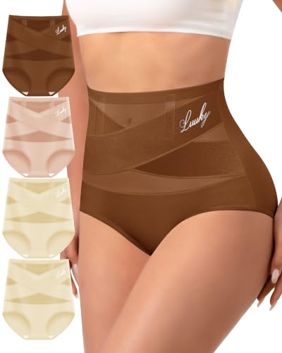 MEIYATING Women's Underwear Tummy Control High Waisted Postpartum Panties - color: Brown-4p, size: Medium