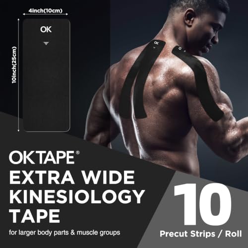 OK TAPE Extra Wide Kinesiology Tape for Shoulder, Back, Precut Strips - color: Black, size: 1 Roll