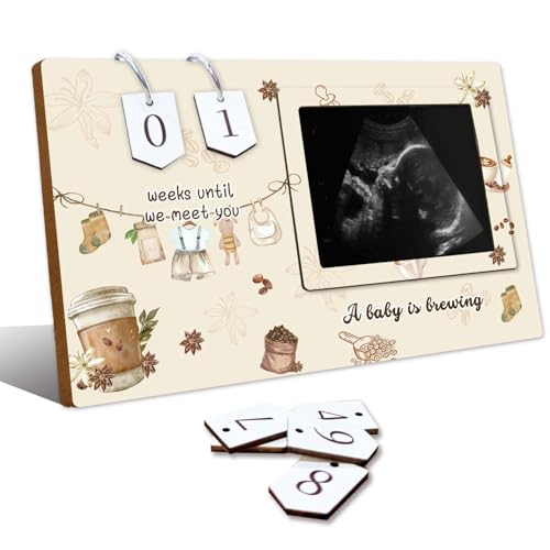Coffee Baby Shower Decorations,Sonogram Picture Frame,Ultrasound Photo Frame with Baby Countdown Weeks,Caffeine Gender Reveal Decor,Cute Gifts for Parents to Be,Nursery Decor for Coffee Loving Family - size: coffee