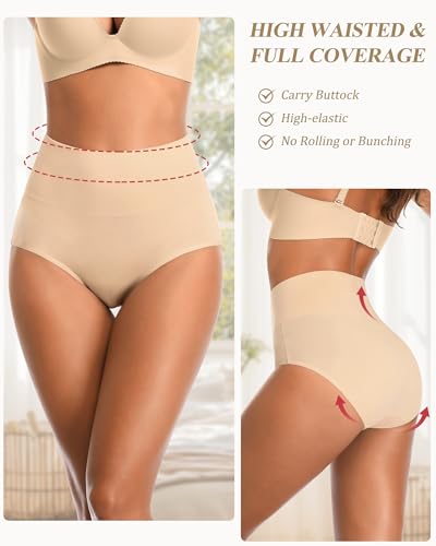 CULAYII Tummy Control Underwear Womens High Waisted Cotton Panties Breathable Full Coverage Postpartum Ladies Briefs - color: Multicoloured F - 5 Pack, size: Medium