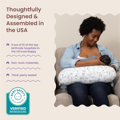 Boppy Nursing Pillow, Safe Ergonomic Breastfeeding & Baby Feeding Support - color: Gray Gentle Leaves