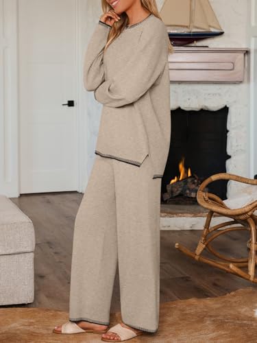 LILLUSORY Lounge Sets Womens 2 Piece Matching 2026 Fall Knit Sweater Set - color: Lighttan, size: X-Large