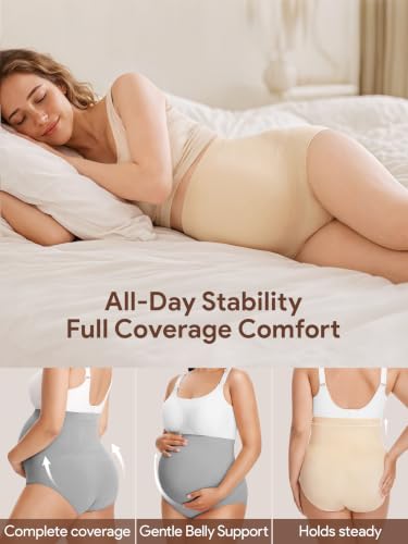 Maternity Underwear Over Bump, Pregnancy Panties Belly Support, Multi Pack - color: Black/Beige/Grey, size: 3X-Large