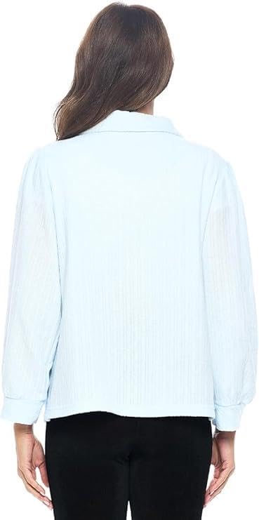 Casual Nights Women's Chenille Bed Jacket, Button Front Long Sleeve Sleep Top with Pockets - color: Blue, size: 3X