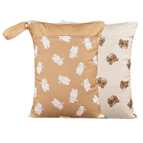 Waterproof Wet Dry Bags with Two Zippered Pockets and Handle - color: Beige