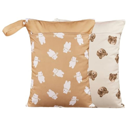 Waterproof Wet Dry Bags with Two Zippered Pockets and Handle - color: Beige