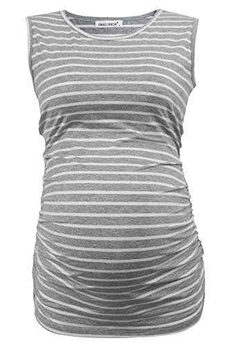 Smallshow Women's Maternity Tank Tops Sleeveless Ruched Pregnancy Clothes 3-Pack - color: Black/Light Grey/Grey Stripe, size: Small