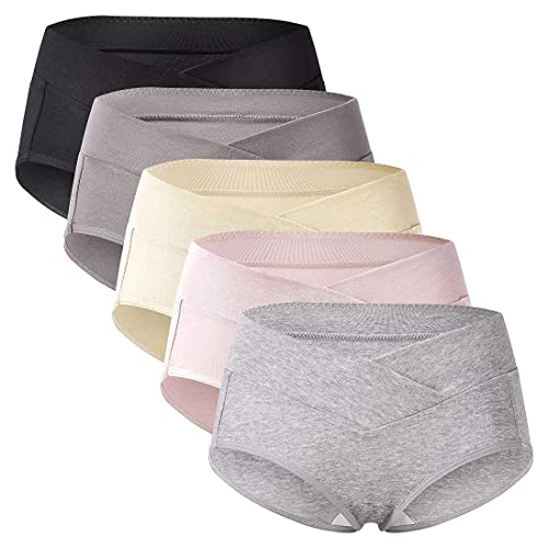 Mama Cotton Women's Under The Bump Maternity Panties Pregnancy Postpartum Maternity Underwear Multi-Pack - color: Multicolor-a 5 Pack, size: Large