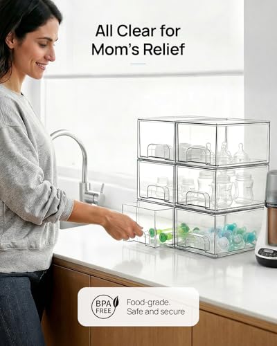 Vtopmart 4 Pack Small Clear Stackable Storage Drawers, Fits Narrow Spaces - style: 4pack-Clear