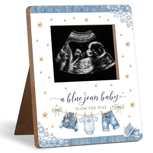 Blue Jean Baby Shower Decoration Frame, A Blue Jean Baby Is On The Way Party Decorations, New Mom Expecting Parents-to-Be Keepsake Gifts, Pregnancy Milestone Keepsake, Gender Reveal Gifts - color: blue2
