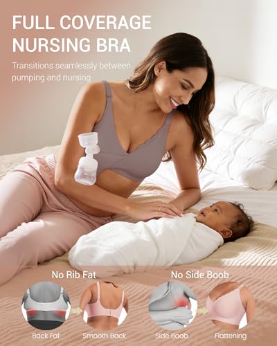 Vinfact Hands Free Pumping Bra, Adjustable Breast Pump Bra Holding and Nursing Bra, Pumping & Nursing Bra 2 in One - color: Grey, size: Small