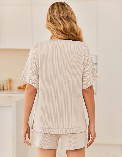 Ekouaer Two Piece Sets for Women Summer 2026 Lounge Sets Matching Outfits - color: Light Khaki, size: XX-Large