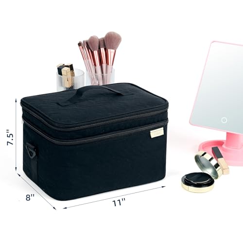 NISHEL Large Makeup Bag Organizer, Double Layer Cosmetic Travel Case - color: Black, size: Extra Large
