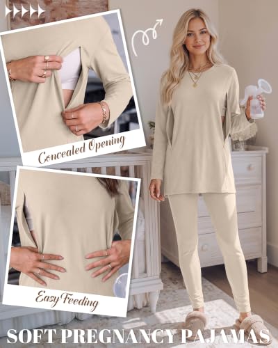 Neer Maternity Nursing Pajamas Sets 2 Piece Outfits - color: Apricot, size: X-Large