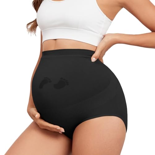Maternity Underwear Seamless Belly Support Pregnancy Shapewear Under Dress - color: Black, size: Medium