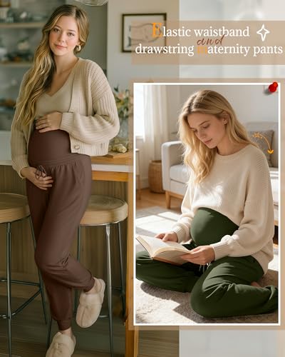 3 Pack Womens Maternity Pants Loose Pregnancy Joggers - color: Army Green, Light Coffee, Black, size: Medium