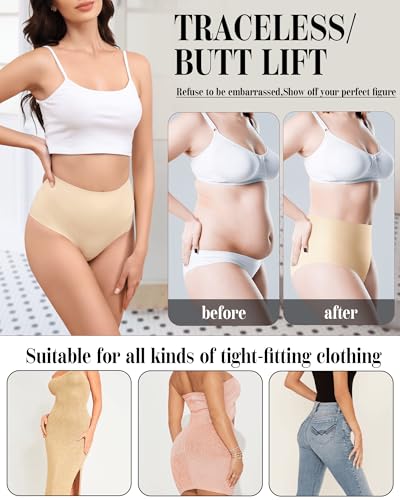 LEVAO 4-Pack Women Tummy Control Thong High Waist Seamless Underwear S-XXL - color: Black*2,nude*2, size: XX-Large