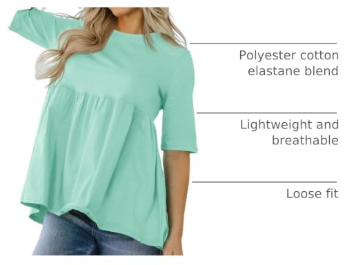 Cicy Bell Womens Babydoll Tops Plus Size Tunic Summer Flowy Peplum Shirts - color: Light Green, size: Medium