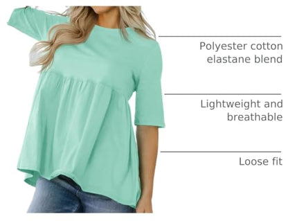 Cicy Bell Womens Babydoll Tops Plus Size Tunic Summer Flowy Peplum Shirts - color: Light Green, size: Medium